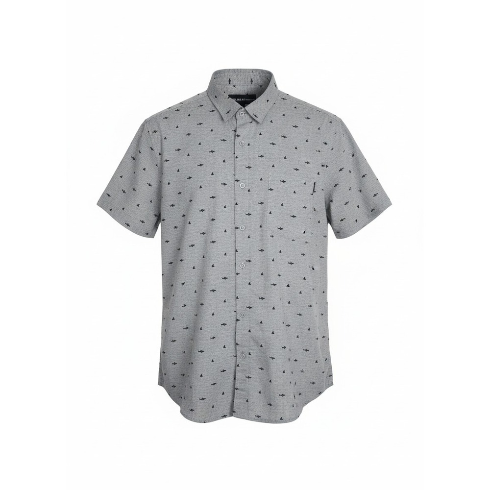 Molokai Surf Co Shark Print Button Up Shirt Short Sleeve Size XL Grey Black